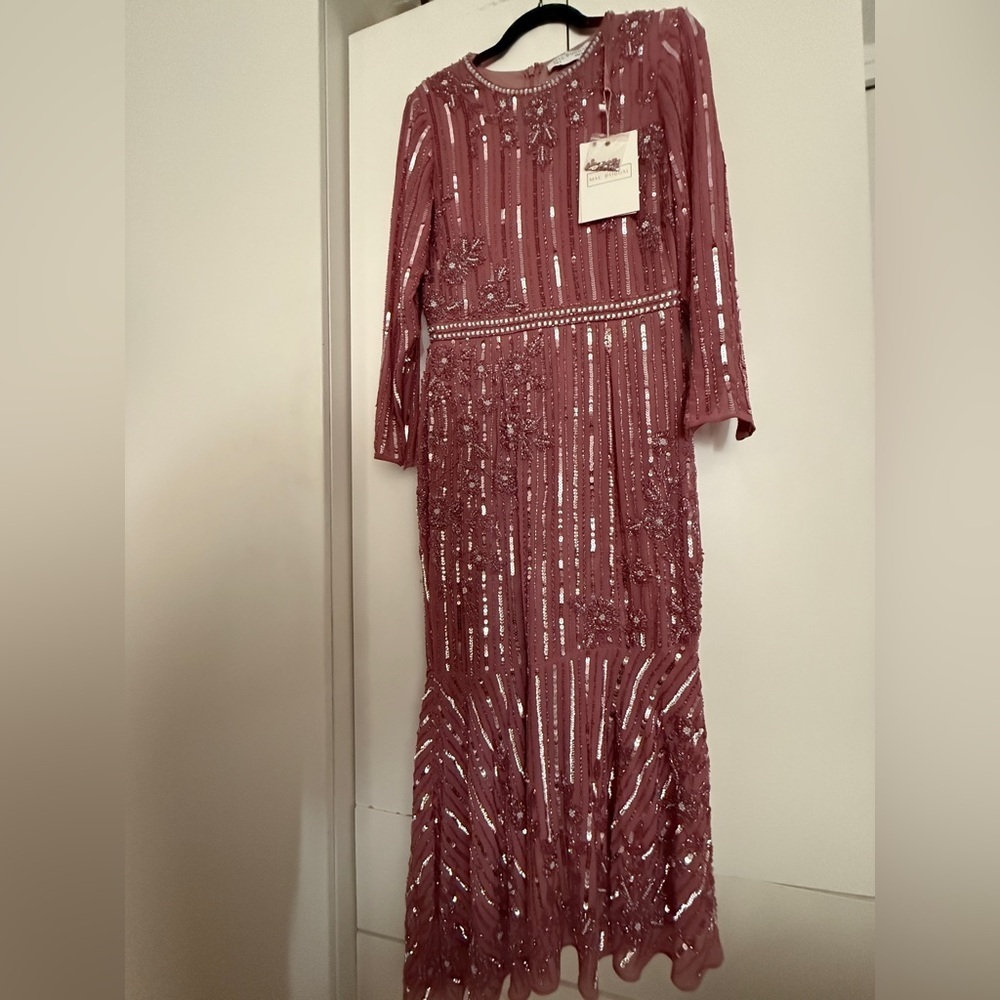 NWT Mac Duggal Rose Pink Long Sleeve Embellished Dress size 8 - Picture 2 of 8
